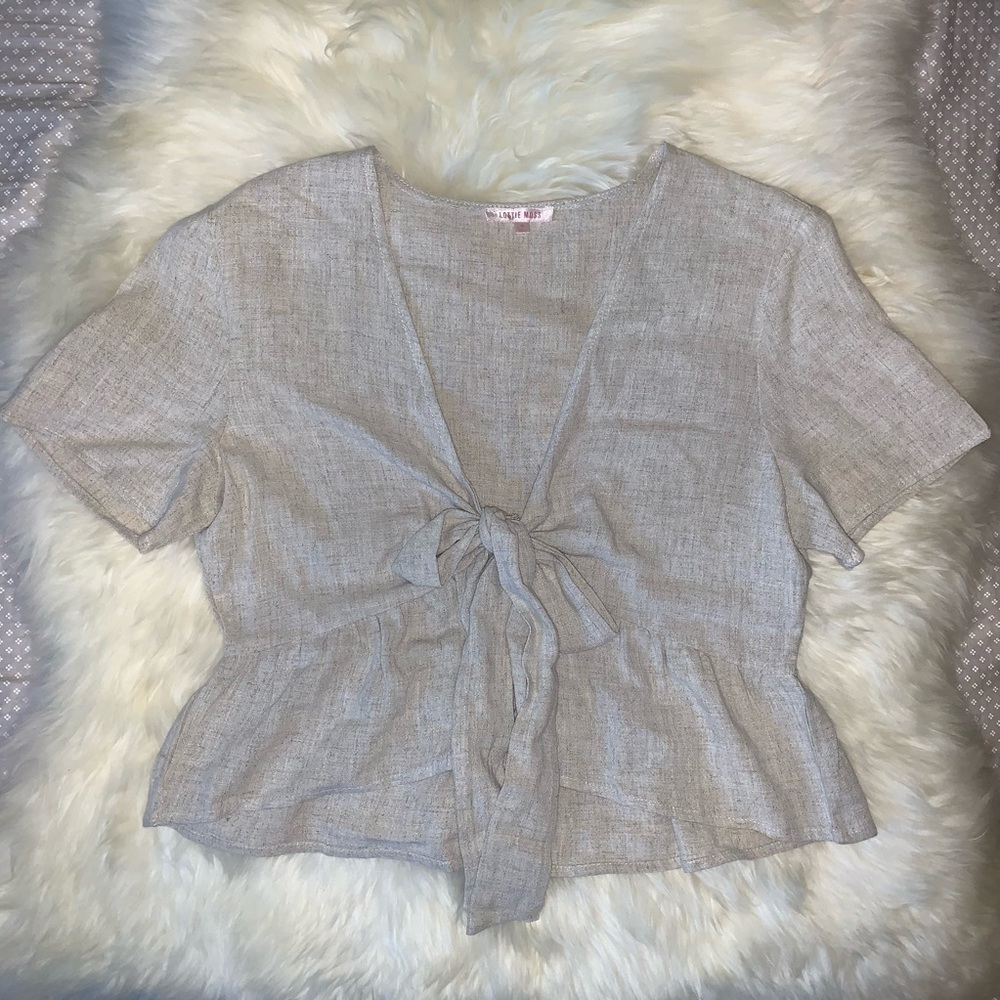 Khaki pacsun front tie wrap crop top blouse